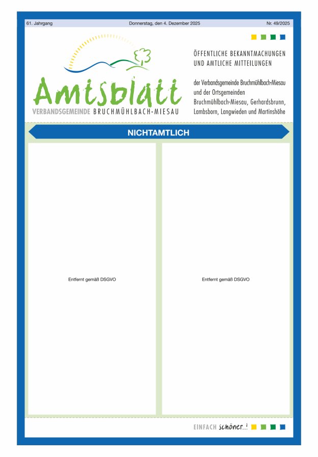 Amtsblatt der VG Bruchmühlbach-Miesau Titelblatt 49/2025