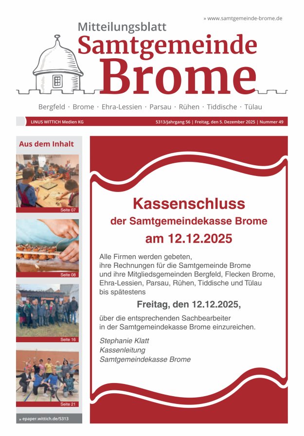 Mitteilungsblatt der Samtgemeinde Brome Titelblatt 49/2025