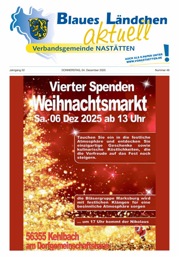 Blaues Ländchen aktuell - Heimat- u Bürgerzeitung VG Nastätten Titelblatt 49/2025