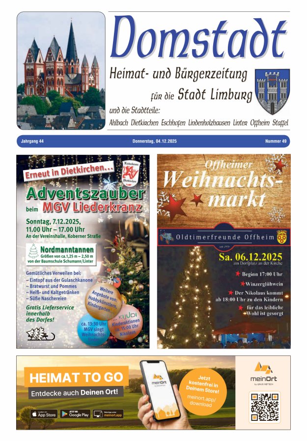 Domstadt - Heimat- und Bürgerzeitung für die Stadt Limburg Titelblatt 49/2025