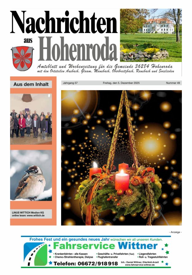 Nachrichten aus Hohenroda Titelblatt 49/2025