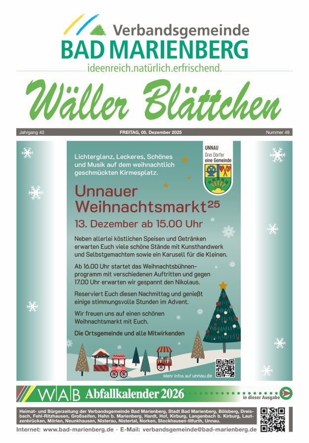 Wäller Blättchen - Verbandsgemeinde Bad Marienberg Titelblatt 49/2025