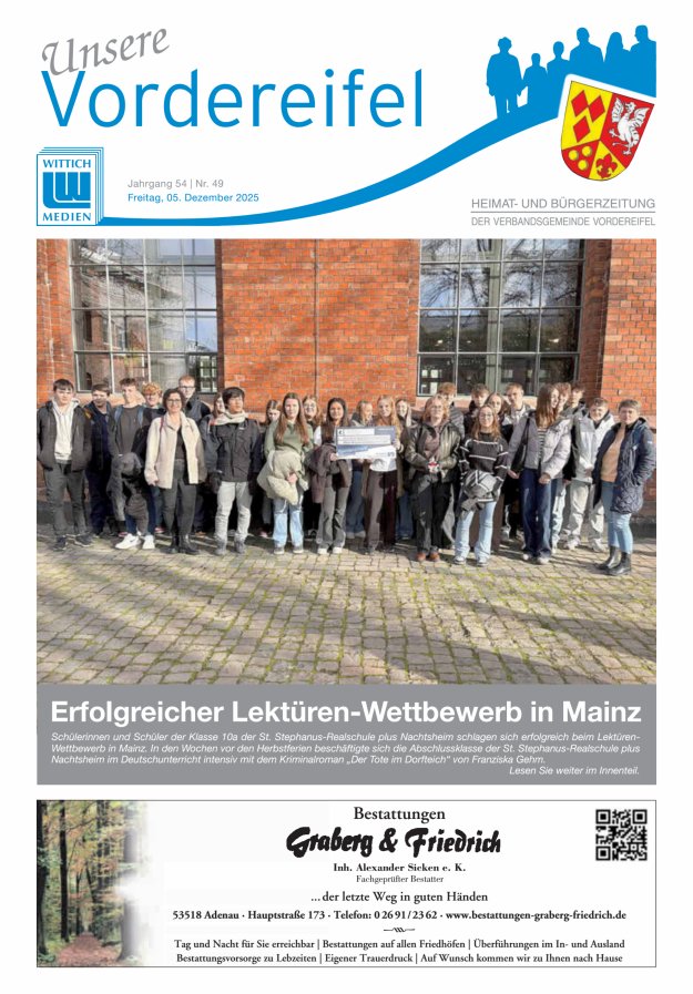Mitteilungsblatt Vordereifel - Heimat- u Bürgerzeitung der VG Vordereifel Titelblatt 49/2025