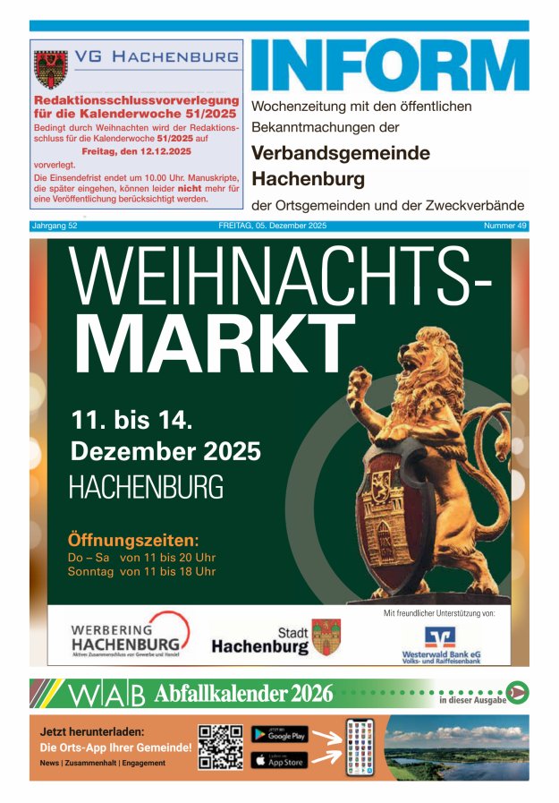 INFORM - Wochenzeitung der Verbandsgemeinde Hachenburg Titelblatt 49/2025