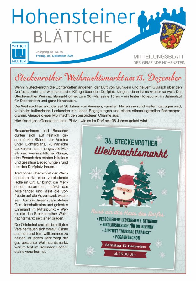 Hohensteiner Blättche Titelblatt 49/2025
