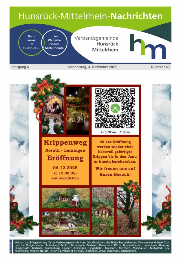 Hunsrück-Mittelrhein Nachrichten Ausgabe St Goar Oberwesel Titelblatt 49/2025