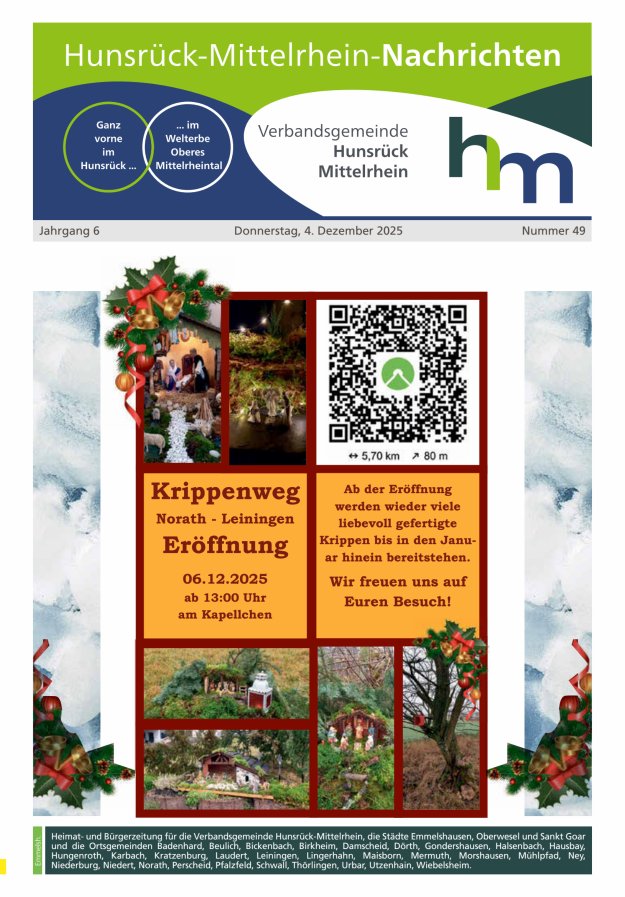 Hunsrück-Mittelrhein Nachrichten Ausgabe Emmelshausen Titelblatt 49/2025