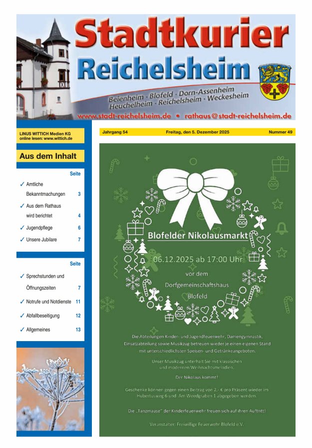 Stadtkurier Reichelsheim Titelblatt 49/2025