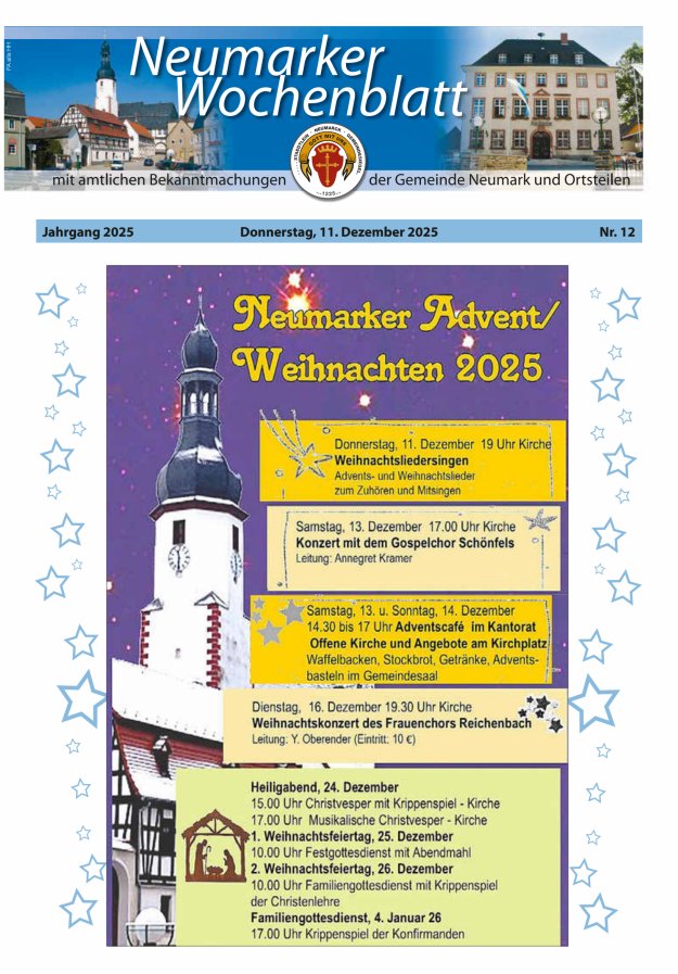 Neumarker Wochenblatt Titelblatt 12/2025