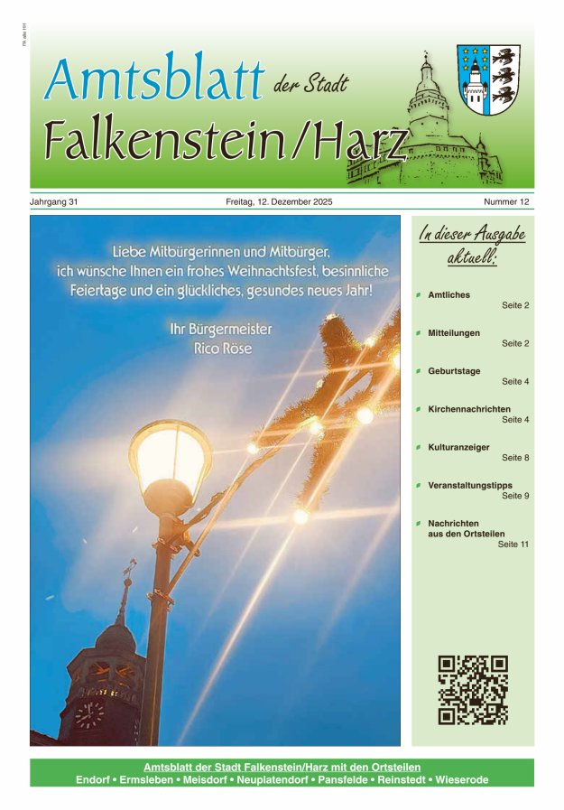 Amtsblatt der Stadt Falkenstein/Harz Titelblatt 12/2025