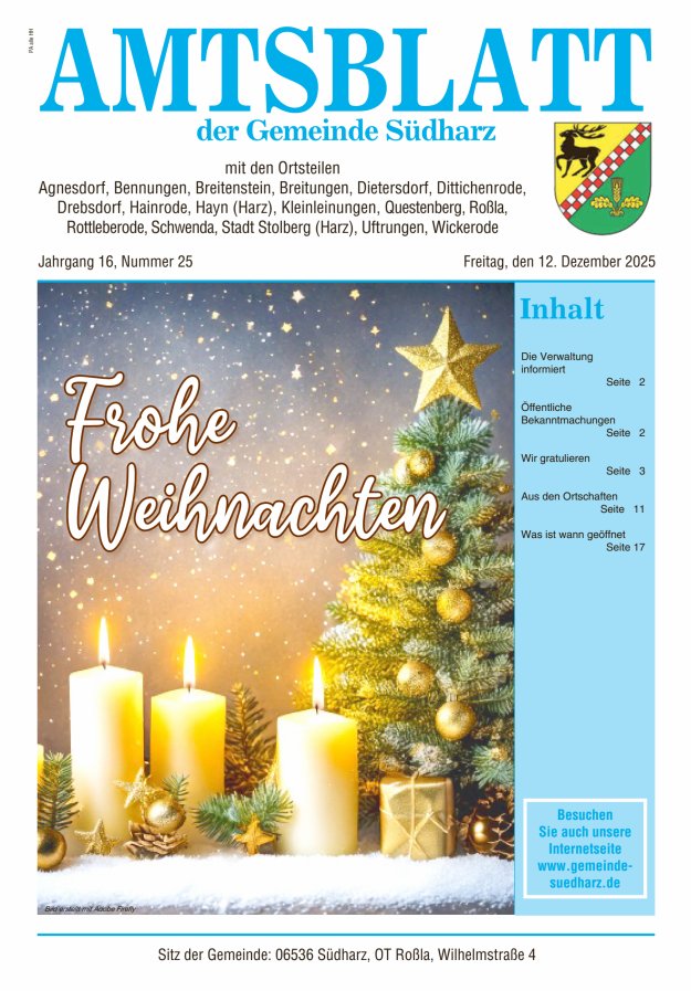 Amtsblatt der Gemeinde Südharz Titelblatt 25/2025