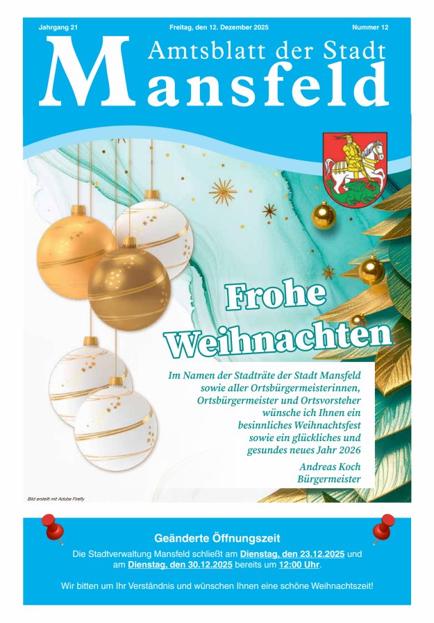Amtsblatt der Stadt Mansfeld Titelblatt 12/2025