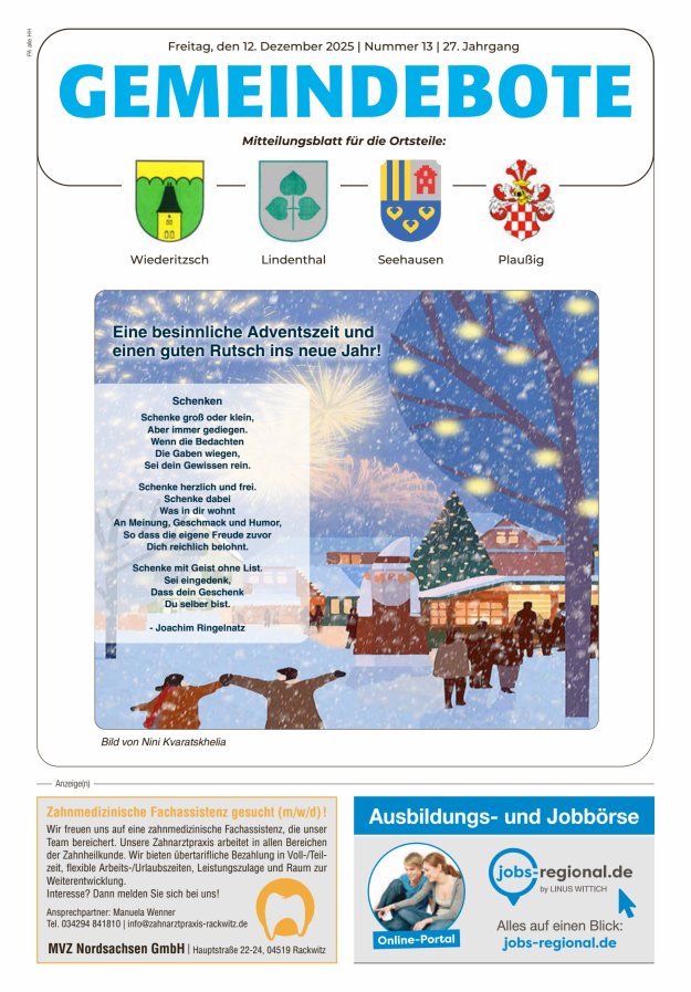 Gemeindebote - Mitteilungsblatt für die Ortsteile Titelblatt 13/2025