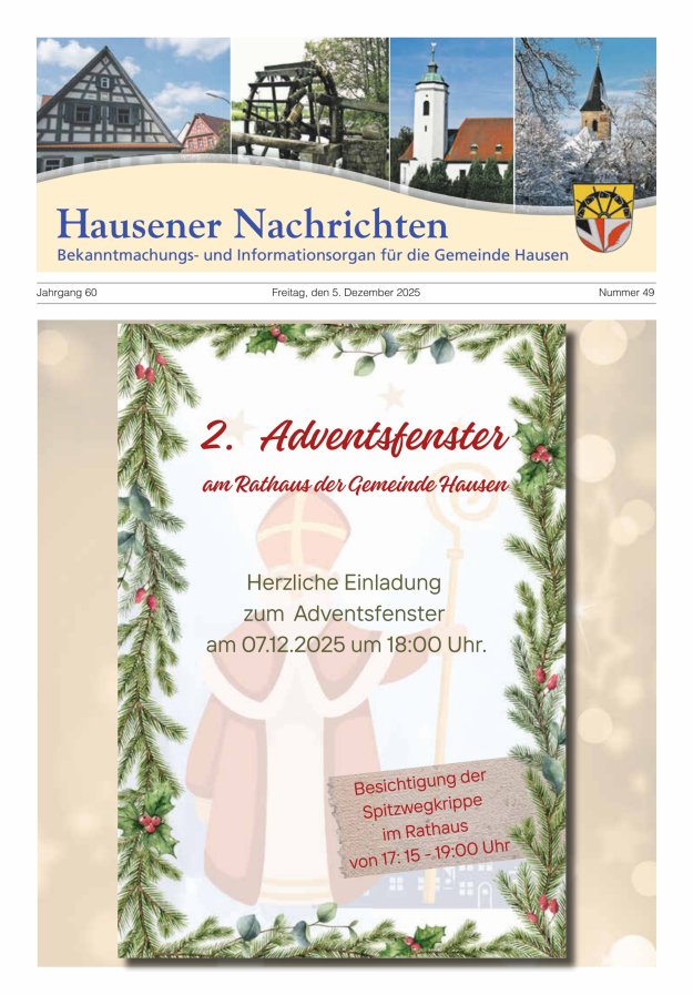 Hausener Nachrichten Titelblatt 49/2025