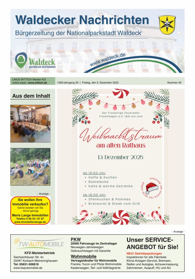 Waldecker Nachrichten Titelblatt 49/2025