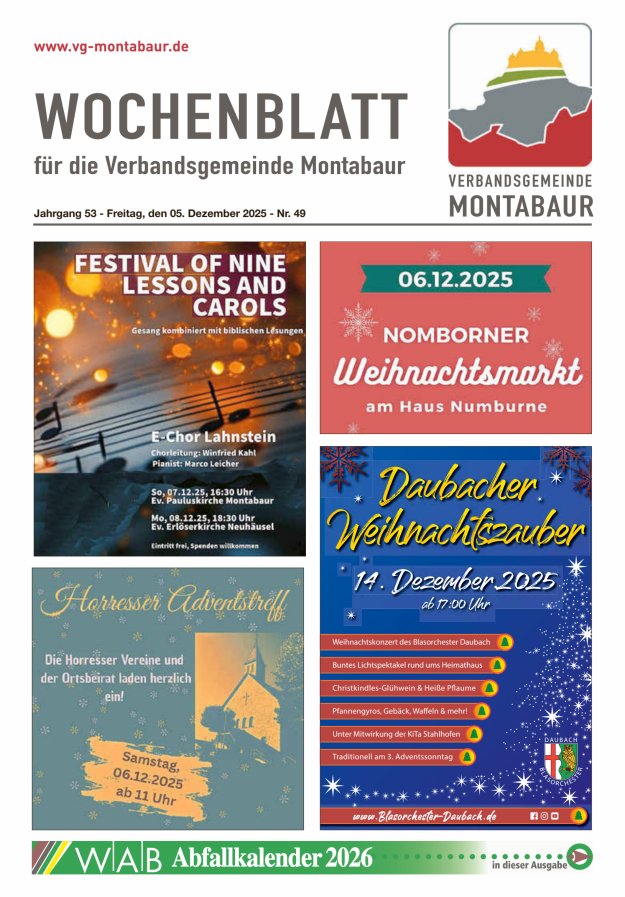 Wochenblatt der Verbandsgemeinde Montabaur Titelblatt 49/2025