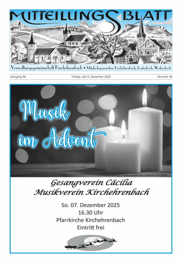 Mitteilungsblatt Verwaltungsgemeinschaft Kirchehrenbach Titelblatt 49/2025
