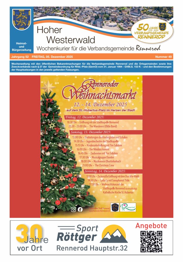 Hoher Westerwald - Wochenkurier für die Verbandsgemeinde Rennerod Titelblatt 49/2025