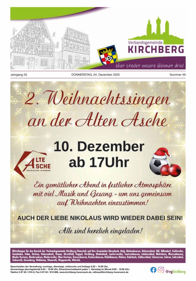 Mitteilungen der Verbandsgemeinde Kirchberg Hunsrück Titelblatt 49/2025