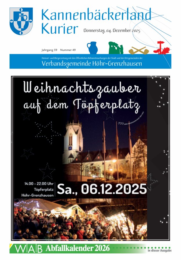 Kannenbäckerland-Kurier Verbandsgemeinde Höhr-Grenzhausen Titelblatt 49/2025