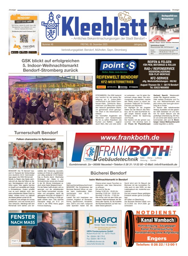 Kleeblatt - Amtliches Bekanntmachungsorgan der Stadt Bendorf Titelblatt 49/2025