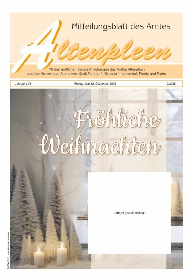 Mitteilungsblatt des Amtes Altenpleen Titelblatt 12/2025