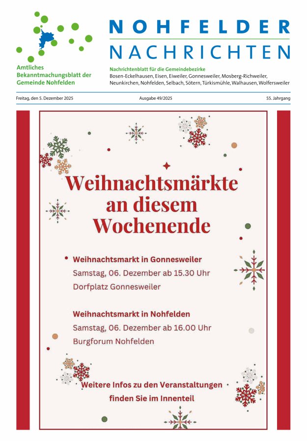 Nohfelder Nachrichten Titelblatt 49/2025