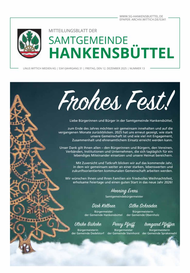Mitteilungsblatt der Samtgemeinde Hankensbüttel Titelblatt 13/2025