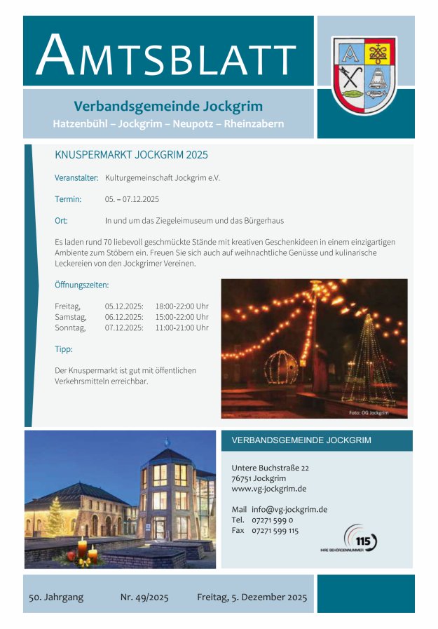 Amtsblatt VG Jockgrim Titelblatt 49/2025