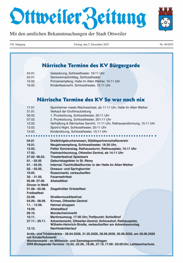 Ottweiler Zeitung Titelblatt 49/2025