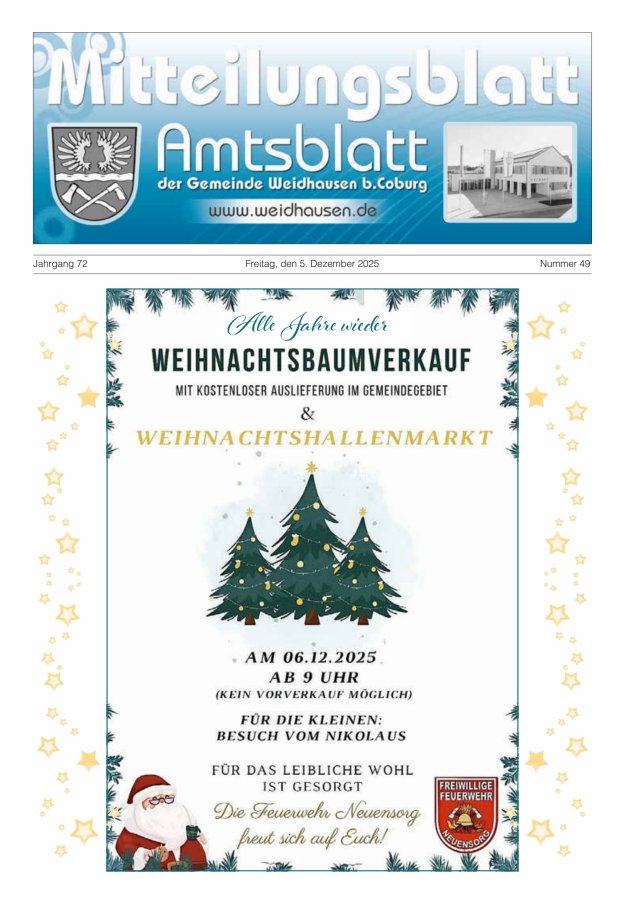 Mitteilungsblatt - Amtsblatt der Gemeinde Weidhausen b Coburg Titelblatt 49/2025
