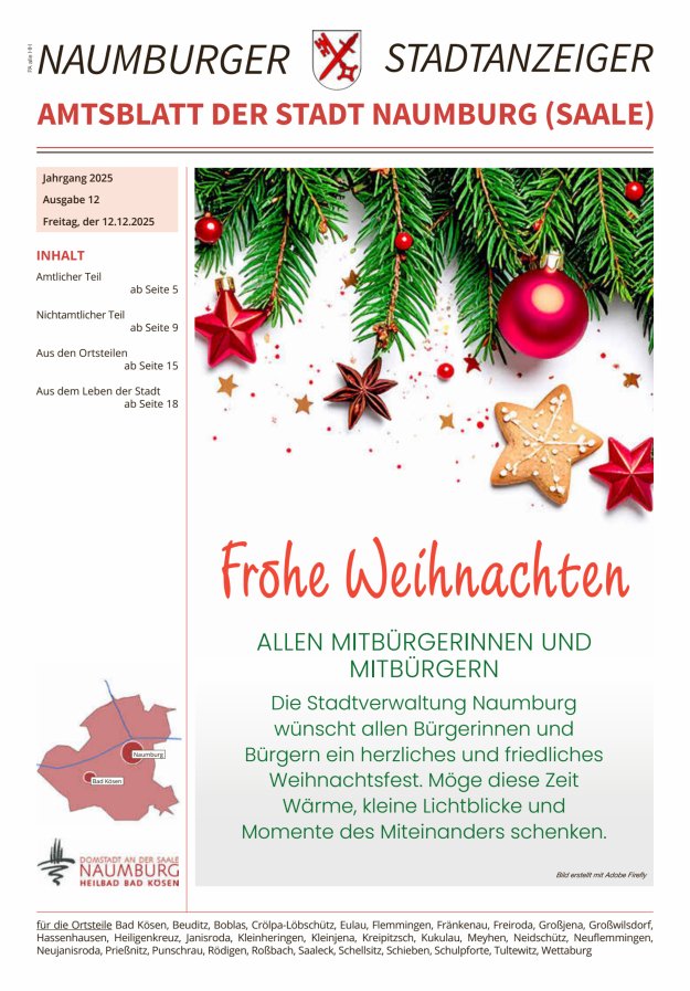 Amtsblatt der Stadt Naumburg (Saale) Titelblatt 12/2025