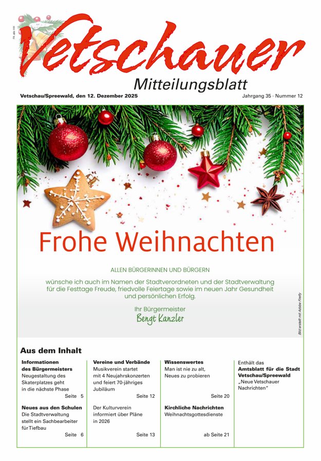 Vetschauer Mitteilungsblatt - Neue Vetschauer Nachrichten (Amtsblatt) Titelblatt 12/2025
