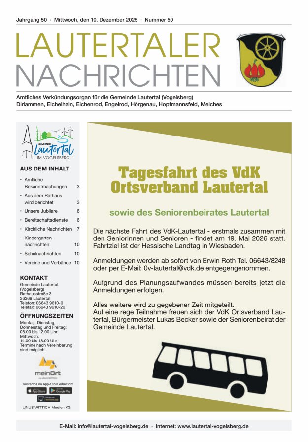 Lautertaler Nachrichten Titelblatt 50/2025