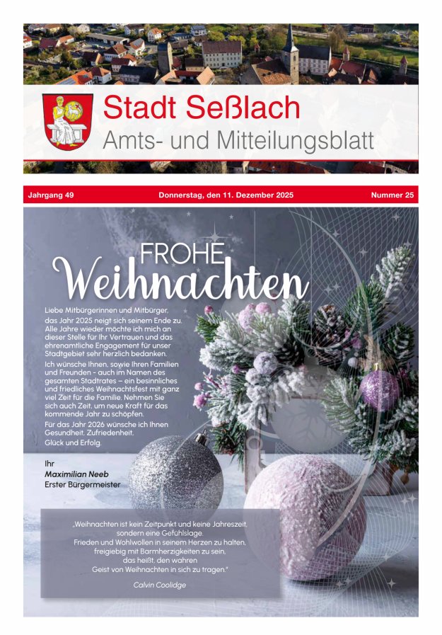Amts- und Mitteilungsblatt Stadt Seßlach Titelblatt 25/2025