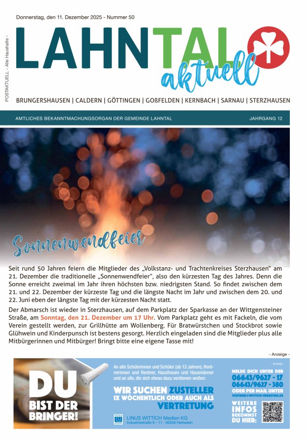 Amtliches Bekanntmachungsorgan der Gemeinde Lahntal Titelblatt 50/2025