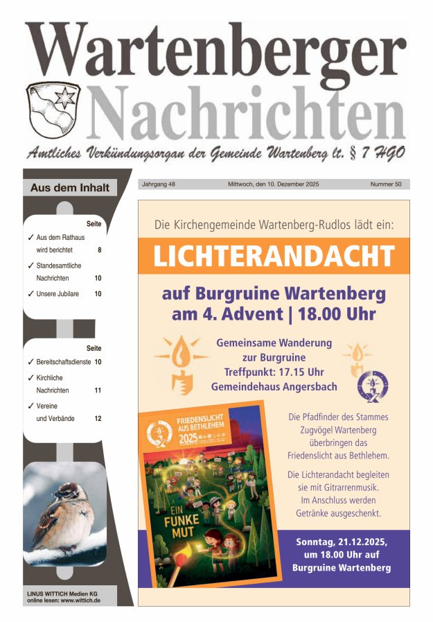 Wartenberger Nachrichten Titelblatt 50/2025