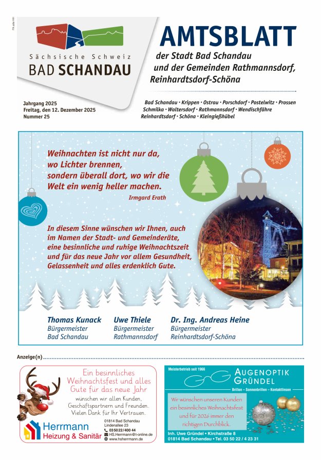 Amtsblatt der Stadt Bad Schandau und der Gemeinden Titelblatt 25/2025