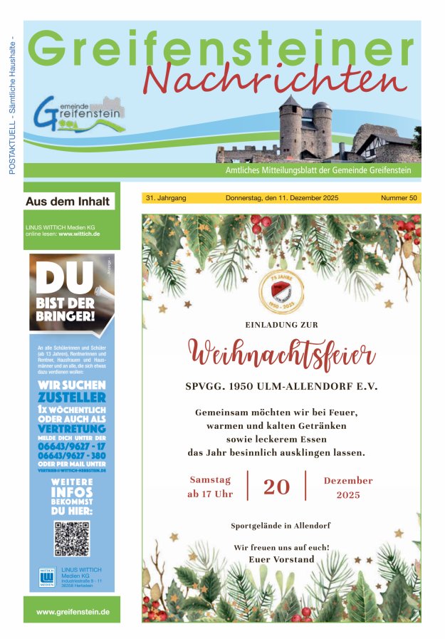 Mitteilungsblatt der Gemeinde Greifenstein Titelblatt 50/2025