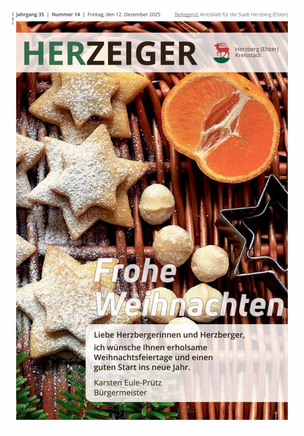 Amtsblatt für die Stadt Herzberg (Elster) mit Bekanntmachungen der Stadt  Titelblatt 14/2025