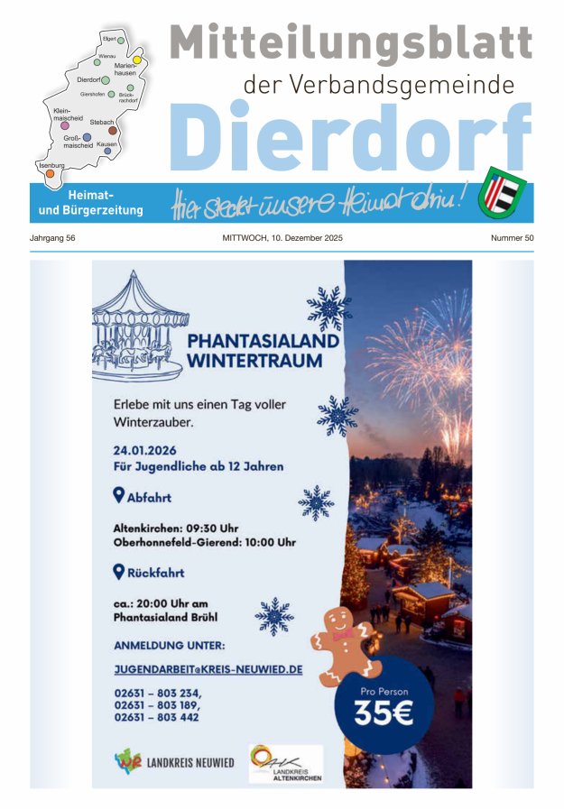 Mitteilungsblatt der Verbandsgemeinde Dierdorf Titelblatt 50/2025