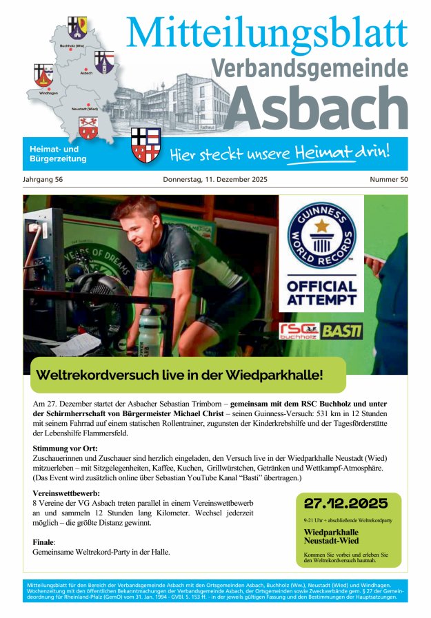 Mitteilungsblatt Verbandsgemeinde Asbach Titelblatt 50/2025
