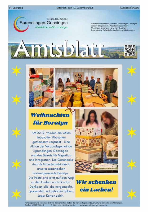 Amtsblatt VG Sprendlingen-Gensingen Titelblatt 50/2025