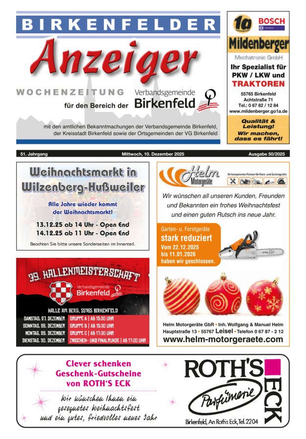 Birkenfelder Anzeiger Titelblatt 50/2025