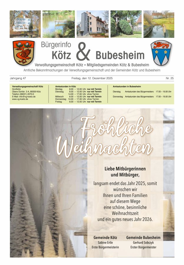 Amtsblatt der VG Kötz und der Mitgliedsgemeinden Titelblatt 25/2025