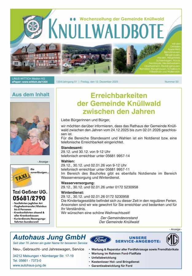 Knüllwaldbote Titelblatt 50/2025