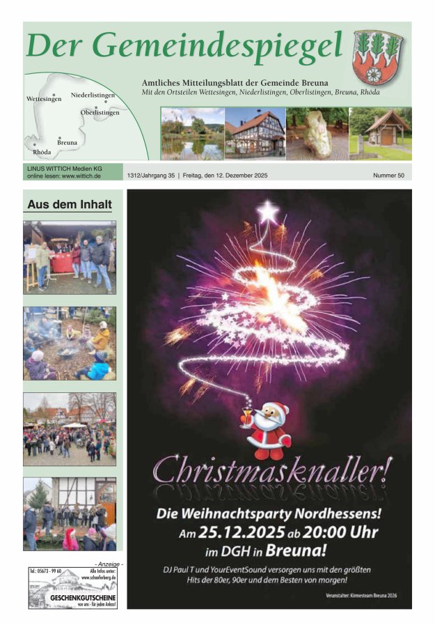 Der Gemeindespiegel (Breuna) Titelblatt 50/2025