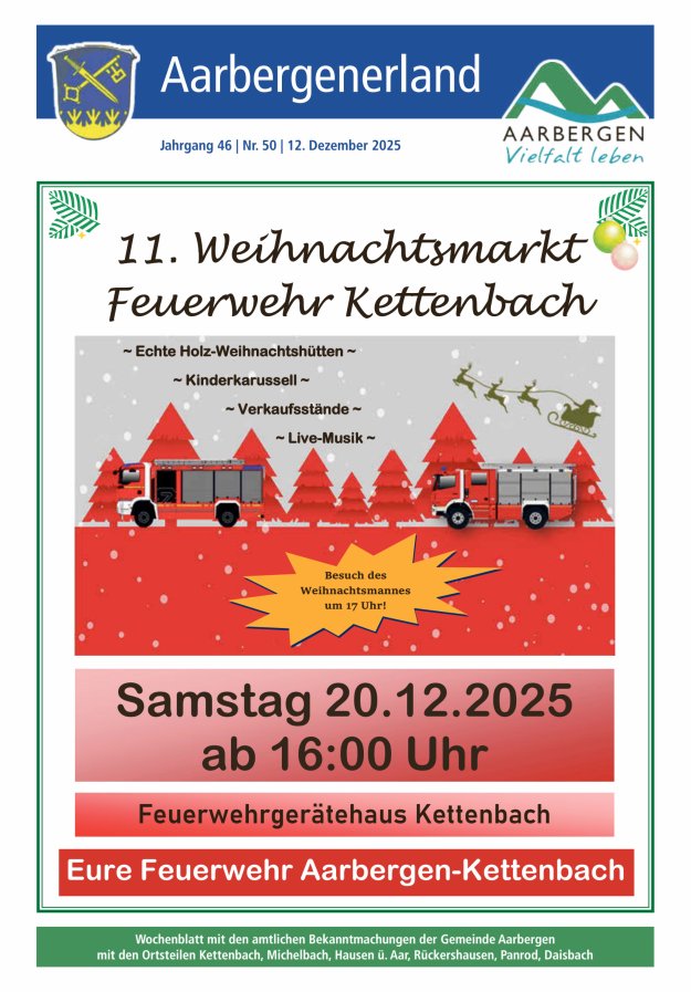 Aarbergenerland - Wochenblatt mit den amtlichen Bekanntmachungen Titelblatt 50/2025