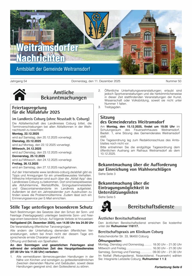Weitramsdorfer Nachrichten Titelblatt 50/2025
