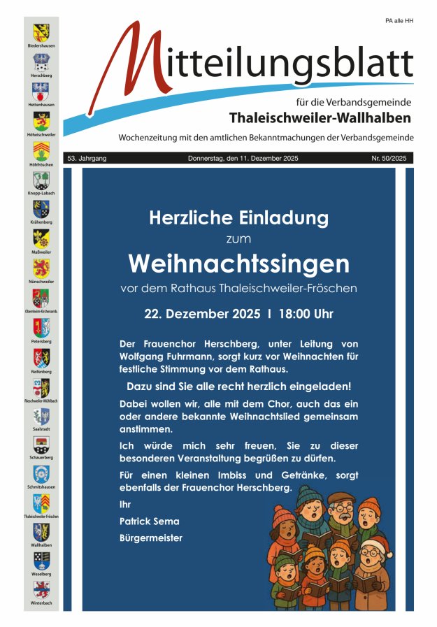 Mitteilungsblatt VG Thaleischweiler-Wallhalben Titelblatt 50/2025